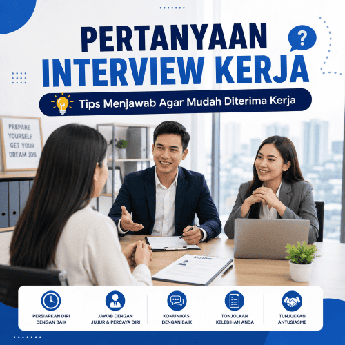 Ilustrasi proses interview kerja antara pelamar dan HRD di kantor dengan tips menjawab pertanyaan interview agar mudah diterima kerja.